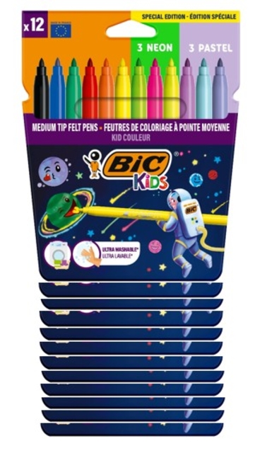 set/pack, felt pens, 3 neon colors, kids coloring, 12 pieces