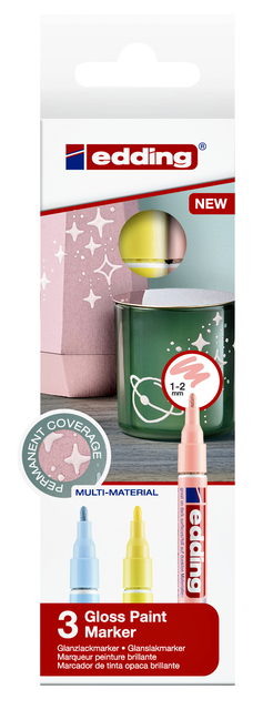 Paintmarker edding 751 op oliebasis 1-2mm pastel assorti 3 stuks Paintmarker edding 751 op oliebasis 1-2mm pastel assorti 3 stuks