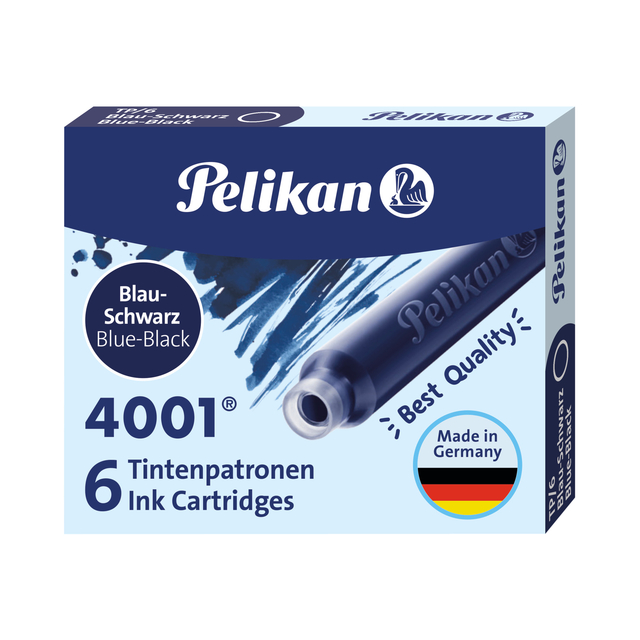 Inktpatroon Pelikan 4001 blauw/zwart 6 stuks Inktpatroon Pelikan 4001 blauw/zwart 6 stuks