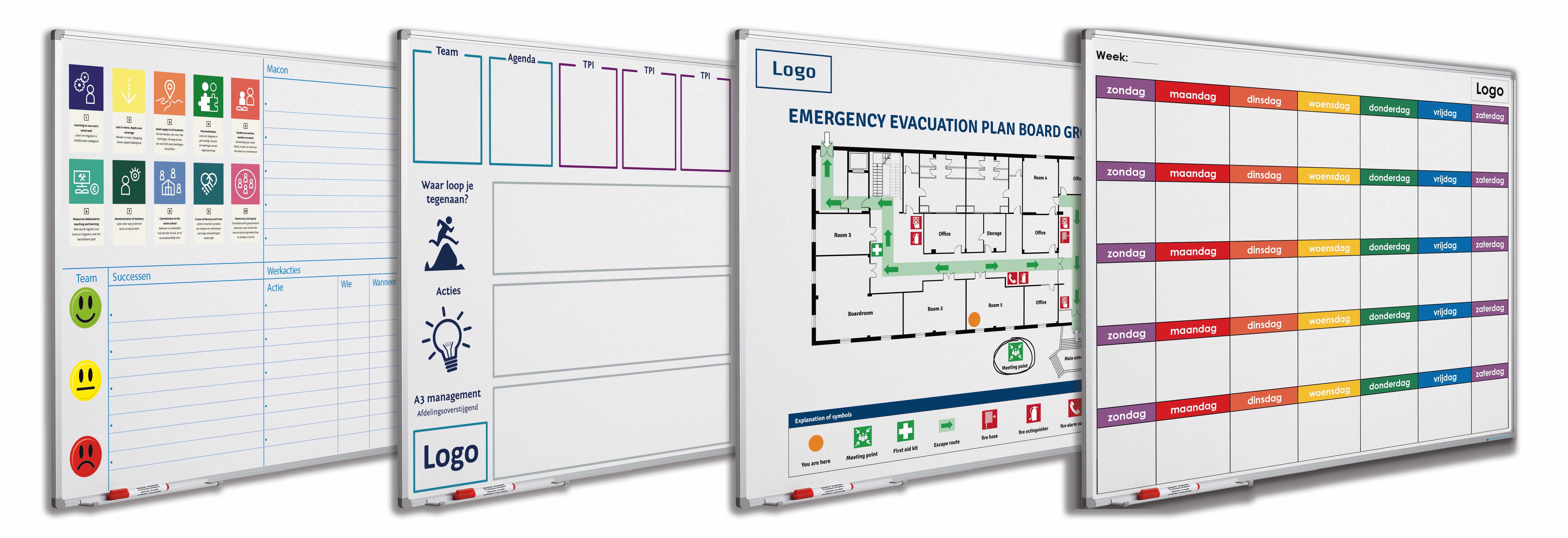 Bedrukt whitebord, Softline profiel 8mm - 90x180 cm