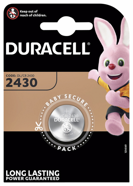 Batterij Duracell knoopcel 1xCR2430 lithium Ø24mm 3V-280mAh Batterij Duracell knoopcel 1xCR2430 lithium Ø24mm 3V-280mAh