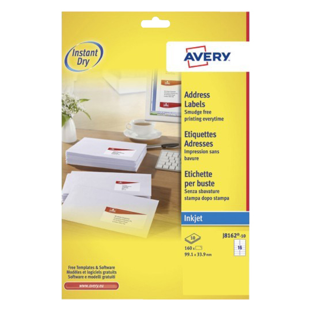Etiket Avery J8162-10 99.1x33.9mm wit 160 etiketten Etiket Avery J8162-10 99.1x33.9mm wit 160 etiketten