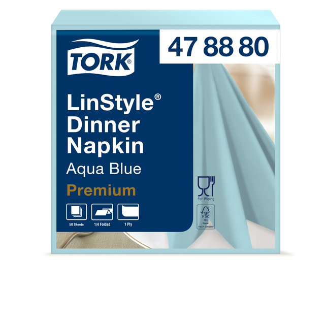 Dinerservet Tork Linstyle Premium 1/4 vouw 1-laags 390x390mm 50 vel aquablauw 478880 Dinerservet Tork Linstyle Premium 1/4 vouw 1-laags 390x390mm 50 vel aquablauw 478880