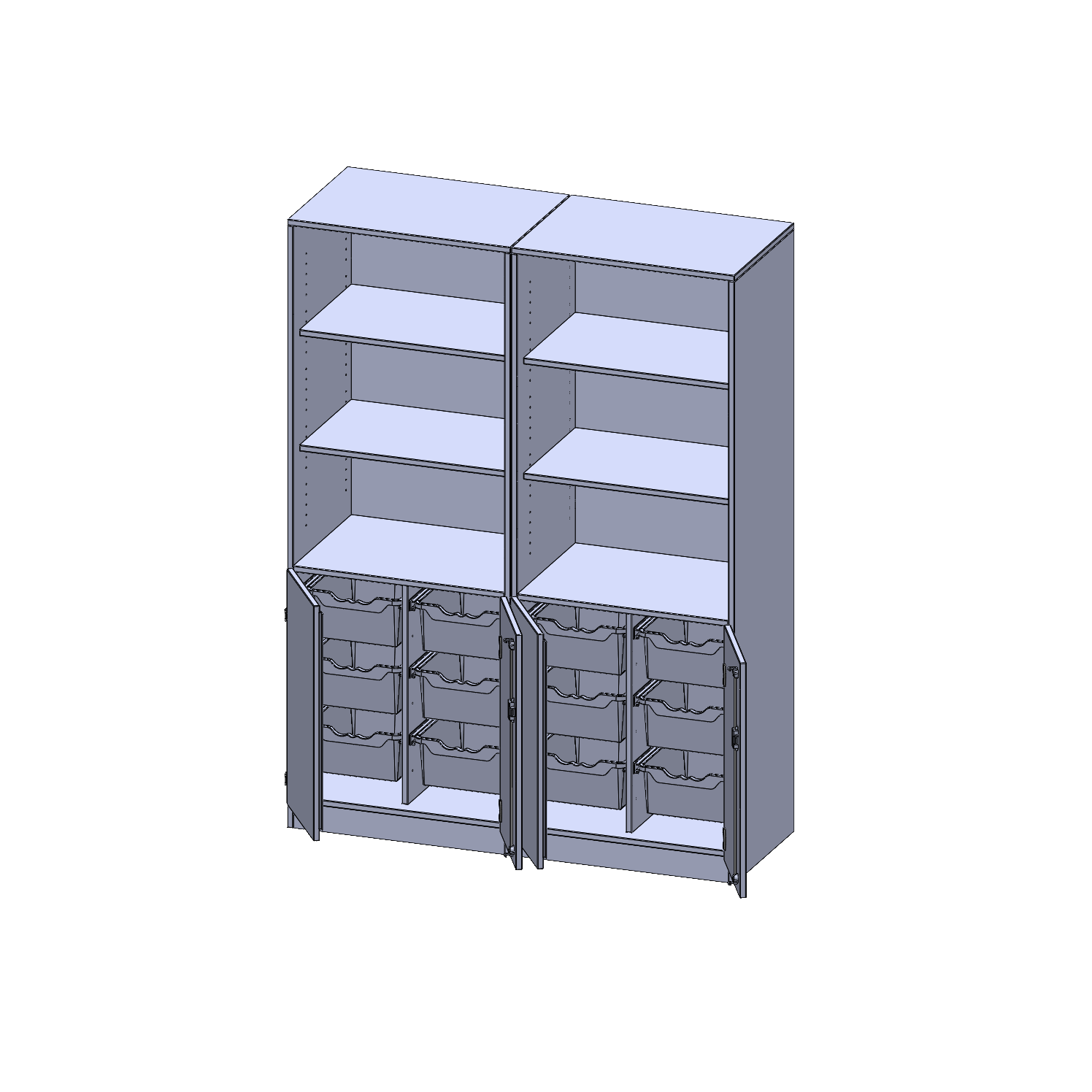 ErgoTray combikast, vier rijen, twee delen, 5 ordnerhoogtes - evo180 serie