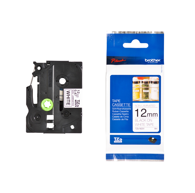 Labeltape Brother P-touch TZe-N231 ongelamineerd 12mm zwart op wit