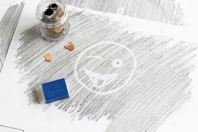 pencil, gum, smiley, sketch, paper