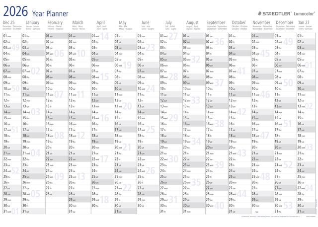 Jaarplanner 2026 Staedtler Lumocolor 84x60cm oprolbaar Jaarplanner 2026 Staedtler Lumocolor 84x60cm oprolbaar