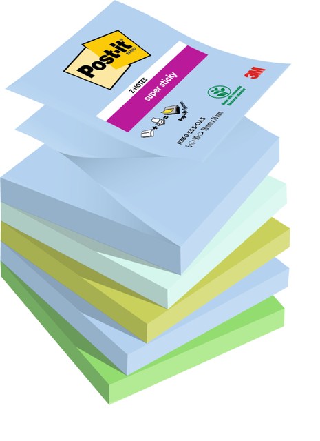 Memoblok Post-it Z-Notes R330 Super Sticky 76x76mm Oasis 5 stuks Memoblok Post-it Z-Notes R330 Super Sticky 76x76mm Oasis 5 stuks