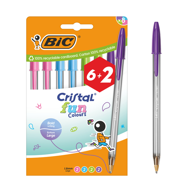 Balpen Bic Cristal Fun large assorti 6+2 gratis Balpen Bic Cristal Fun large assorti 6+2 gratis