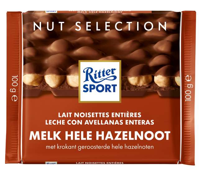 Chocolade Ritter Sport melk-hele hazelnoot 100gr Chocolade Ritter Sport melk-hele hazelnoot 100gr