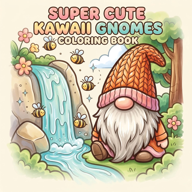 gnome, tuinbeeldje, oranje hoed, witte baard, waterval