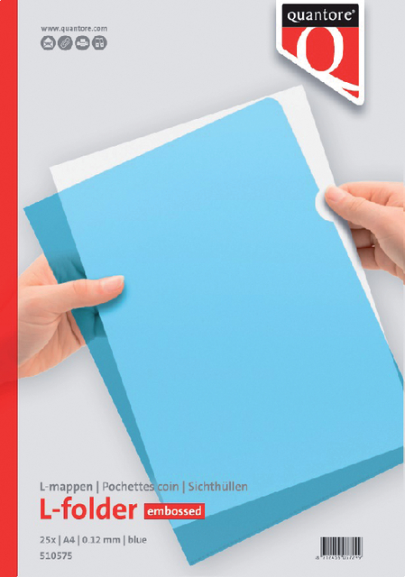 Insteekmap L-model Quantore A4 PP 0.12mm blauw 25 stuks Insteekmap L-model Quantore A4 PP 0.12mm blauw 25 stuks