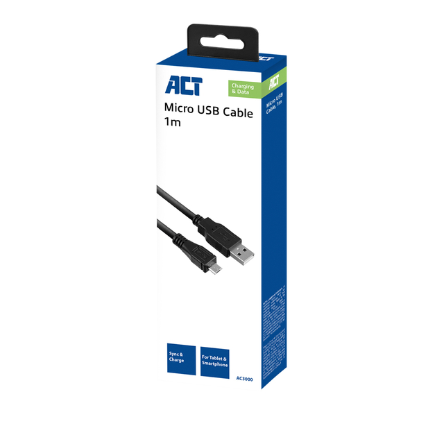 Kabel ACT USB 2.0 naar MicroB laad -en data 1 meter