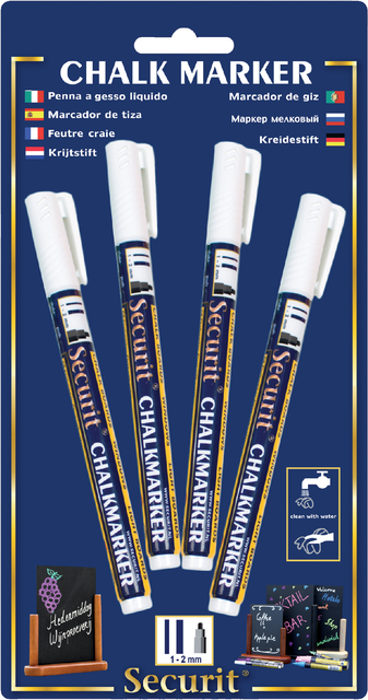 Krijtstift Securit SMA-100 rond wit 1-2mm blister à 4 stuks Krijtstift Securit SMA-100 rond wit 1-2mm blister à 4 stuks
