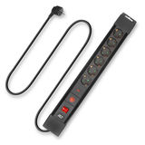 ACT Stekkerdoos met overspanningsbeveiliging en lichtgevende schakelaar, 6 sockets, 1,5 m, zwart