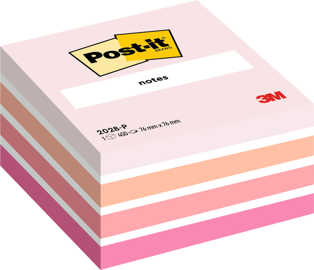 Memoblok Post-it 2028 76x76mm kubus pastel roze Memoblok Post-it 2028 76x76mm kubus pastel roze