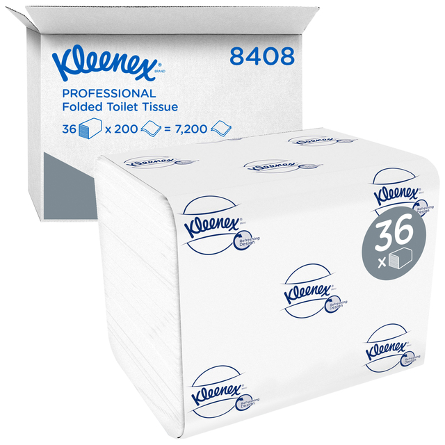 Toiletpapier Kleenex gevouwen 2-laags 110x186mm wit 8408 Toiletpapier Kleenex gevouwen 2-laags 110x186mm wit 8408