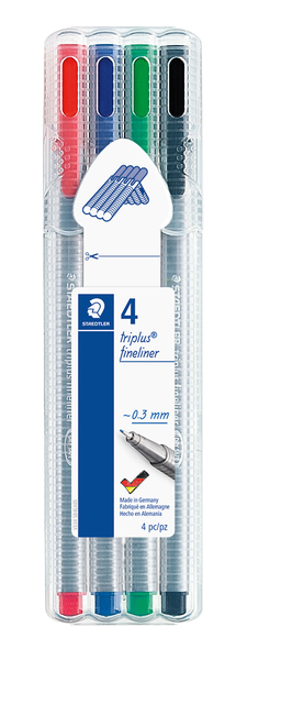 Fineliner Staedtler Triplus 334 assorti 0.3mm 4 stuks Fineliner Staedtler Triplus 334 assorti 0.3mm 4 stuks