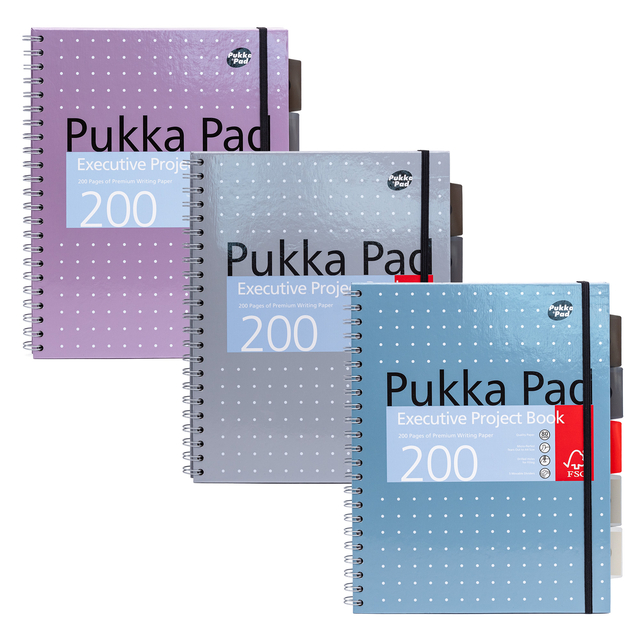 Projectboek Pukka Pad Metallic Executive A4 lijn 5-tabs 4-gaats 200 pagina's 80gr assorti Projectboek Pukka Pad Metallic Executive A4 lijn 5-tabs 4-gaats 200 pagina's 80gr assorti