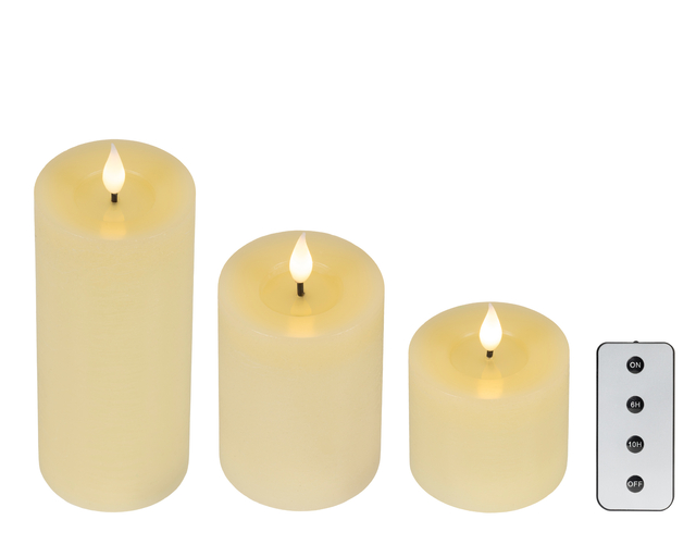 LED-kaarsen, set van drie, ivoren kleur, vlamvormige verlichting, afstandsbediening