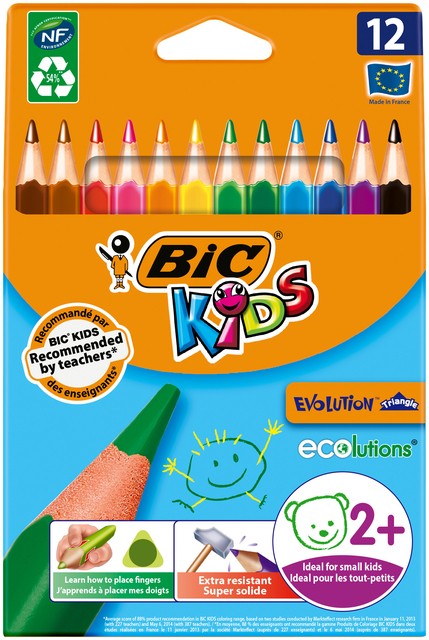 Kleurpotloden BicKids Evolution ecolutions triangle assorti etui à 12 stuk Kleurpotloden BicKids Evolution ecolutions triangle assorti etui à 12 stuk