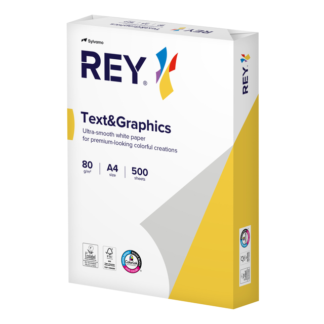 Kopieerpapier Rey Text & Graphics A4 80gr wit 500 vel Kopieerpapier Rey Text & Graphics A4 80gr wit 500 vel