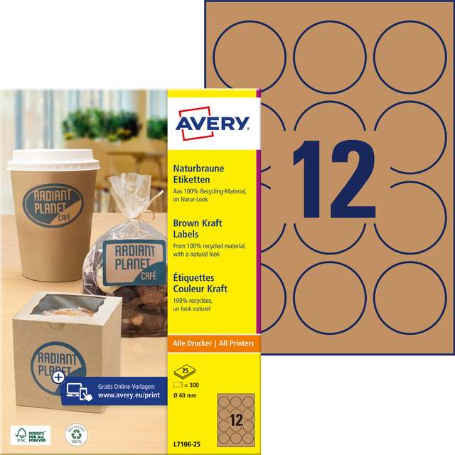 koffiekop, to-go kop, bruin kraft, etiketten, 12 cirkelvellen