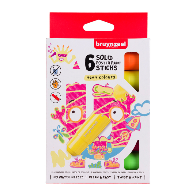 Plakkaatverf sticks Bruynzeel Neon 6 kleuren Plakkaatverf sticks Bruynzeel Neon 6 kleuren