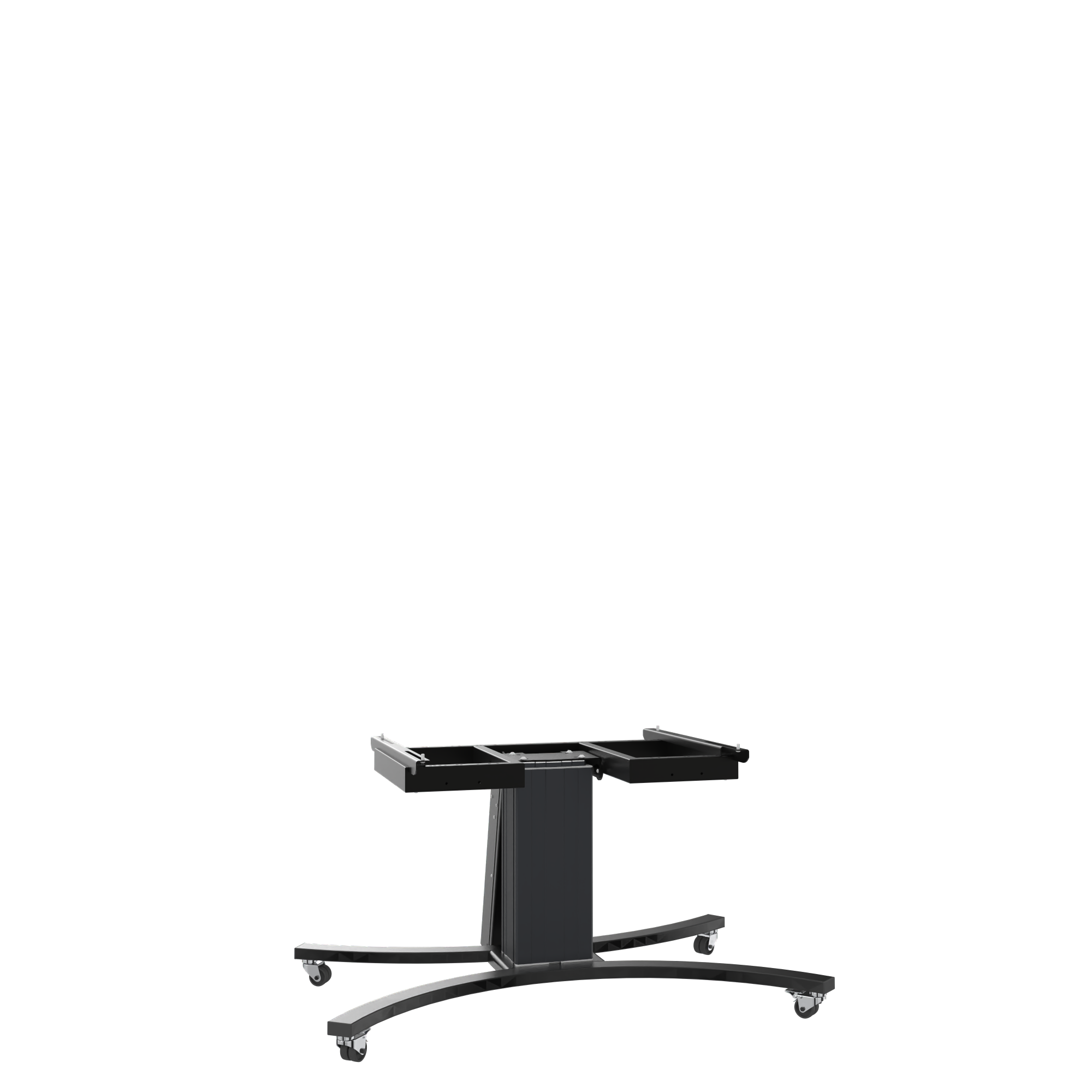 Elektrisch in hoogte verstelbare en kantelbare tv-trolley, verrijdbare monitorstandaard, slag 28 cm