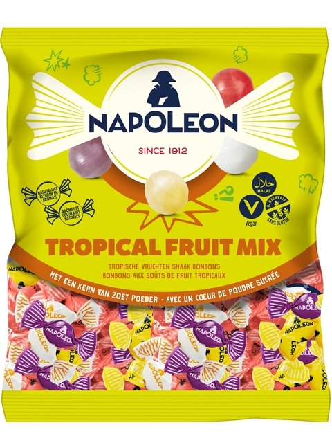 tropisch fruit mix, snoep, gemengde fruit, lollipops, ingepakte snoep