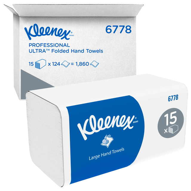 Handdoek Kleenex Ultra i-vouw 2-laags 215x318mm 15x124 vel wit 6778 Handdoek Kleenex Ultra i-vouw 2-laags 215x318mm 15x124 vel wit 6778