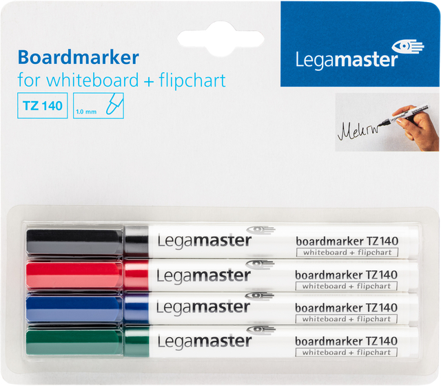 Whiteboardmarker Legamaster TZ 140 rond 1mm assorti blister à 4 stuks Whiteboardmarker Legamaster TZ 140 rond 1mm assorti blister à 4 stuks
