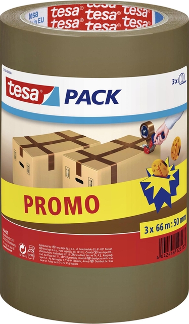 Verpakkingstape tesapack® 66mx50mm bruin promopack 3 rollen Verpakkingstape tesapack® 66mx50mm bruin promopack 3 rollen