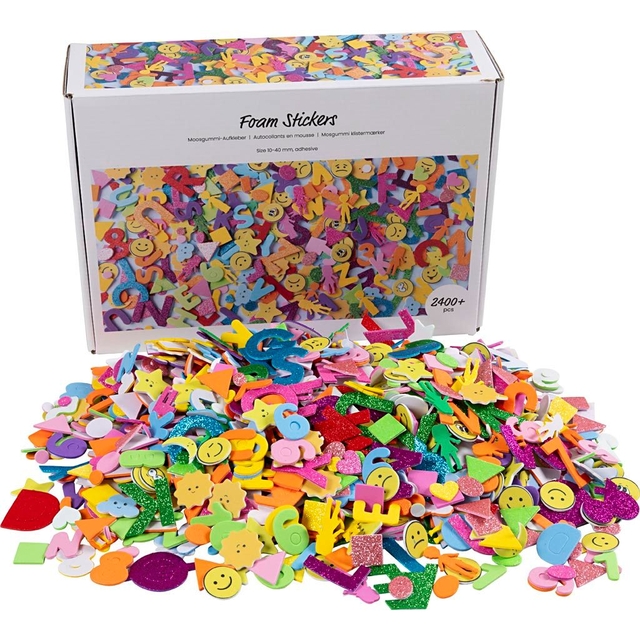 foam stickers, craft supplies, confetti pieces, assorted shapes, colorful embellishments