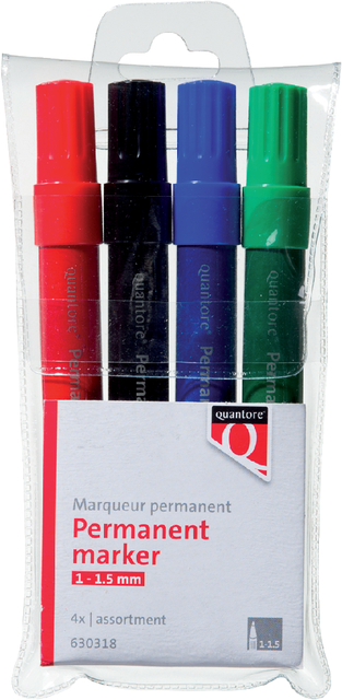 Permanent marker Quantore rond 1-1.5mm assorti 4 stuks Permanent marker Quantore rond 1-1.5mm assorti 4 stuks