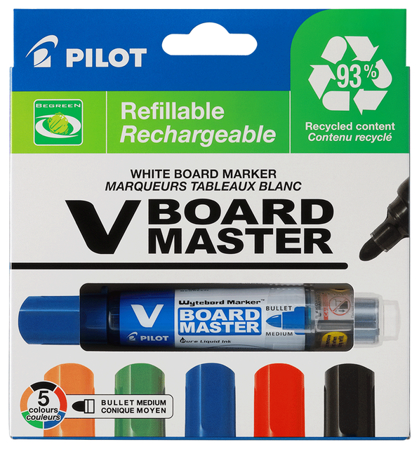 Whiteboardmarker PILOT Begreen rond medium assorti 5 stuks Whiteboardmarker PILOT Begreen rond medium assorti 5 stuks