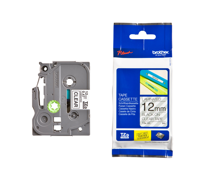 Labeltape Brother P-touch TZe-131 standaard 12mm zwart op transparant