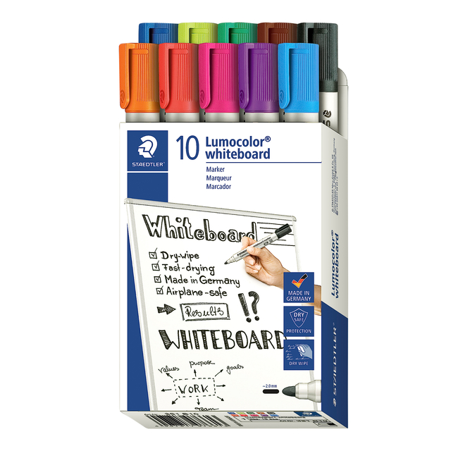 Whiteboardmarker Staedtler Lumocolor 351 set à 10 stuks assorti Whiteboardmarker Staedtler Lumocolor 351 set à 10 stuks assorti
