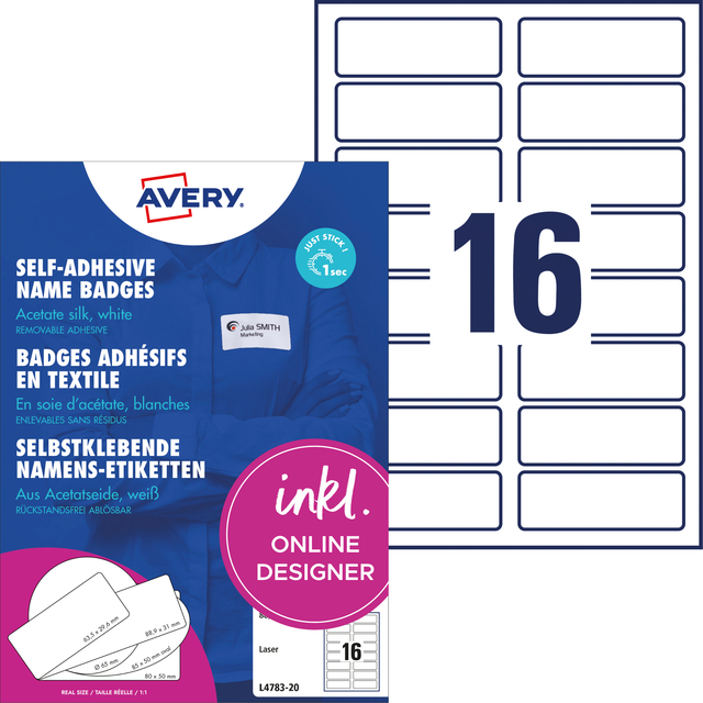zelfklevende labels, naamkaartjes, acetaat zijde wit, verwijderbare lijm, 16 labels per vel