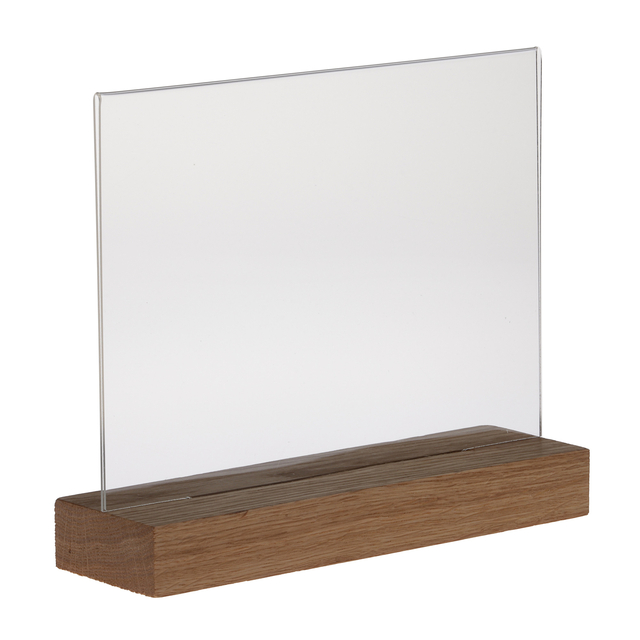 glasplaat, helder, standaard display, houten voet, duplex"