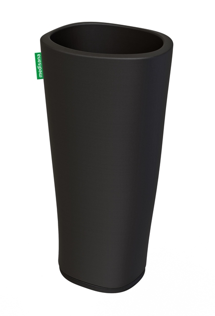 recycle bin, trash can, black, tall, cuboid
