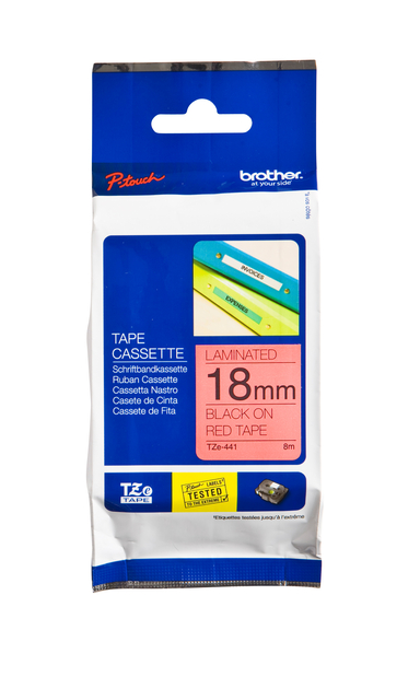 Labeltape Brother P-touch TZe-441 standaard 18mm zwart op rood Labeltape Brother P-touch TZe-441 standaard 18mm zwart op rood
