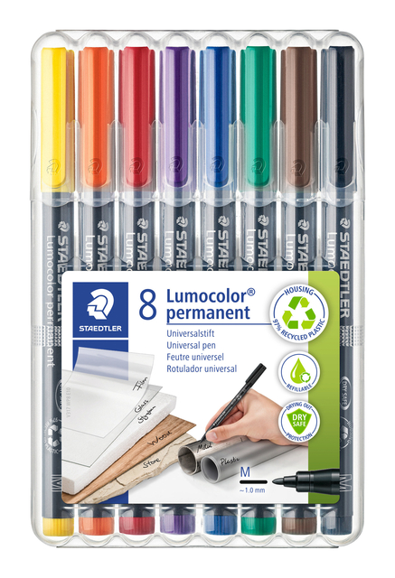 Viltstift Staedtler Lumocolor 317 permanent M set à 8 stuks Viltstift Staedtler Lumocolor 317 permanent M set à 8 stuks