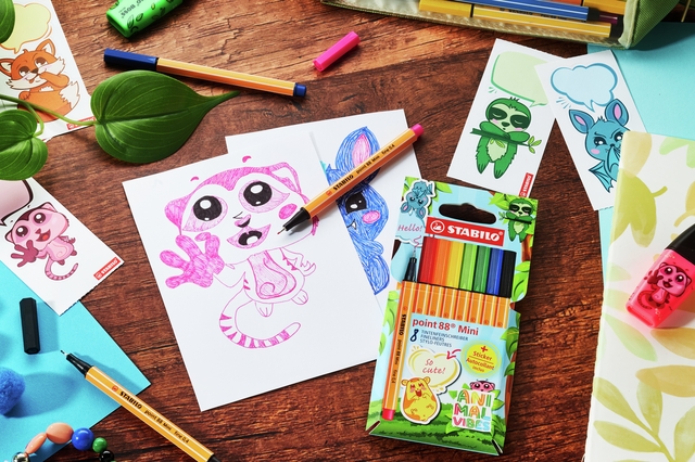Fineliner STABILO point 88 Animal Vibes mini fijn assorti 8 stuks