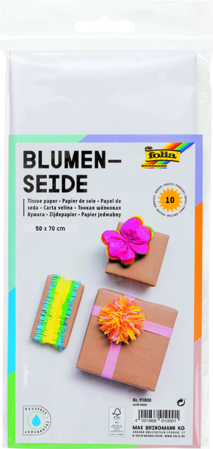 Zijdevloeipapier Folia 50x70cm 20gr nr00 wit 10 vel Zijdevloeipapier Folia 50x70cm 20gr nr00 wit 10 vel