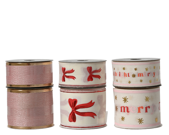 cadeaulint, roze, kerstmotief, strikpatroon, goudkleurige rand