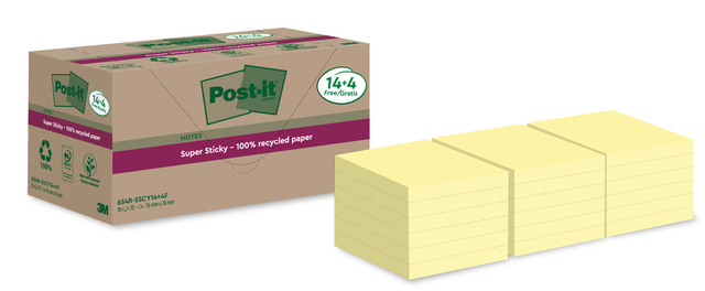 Memoblok Post-it 654 RSS12CY 76x76mm geel 14+4 gratis Memoblok Post-it 654 RSS12CY 76x76mm geel 14+4 gratis