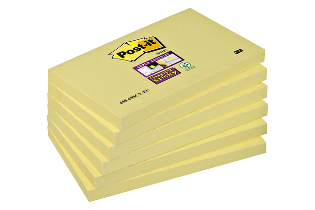 Memoblok Post-it 655 Super Sticky 76x127mm geel 6 stuks Memoblok Post-it 655 Super Sticky 76x127mm geel 6 stuks