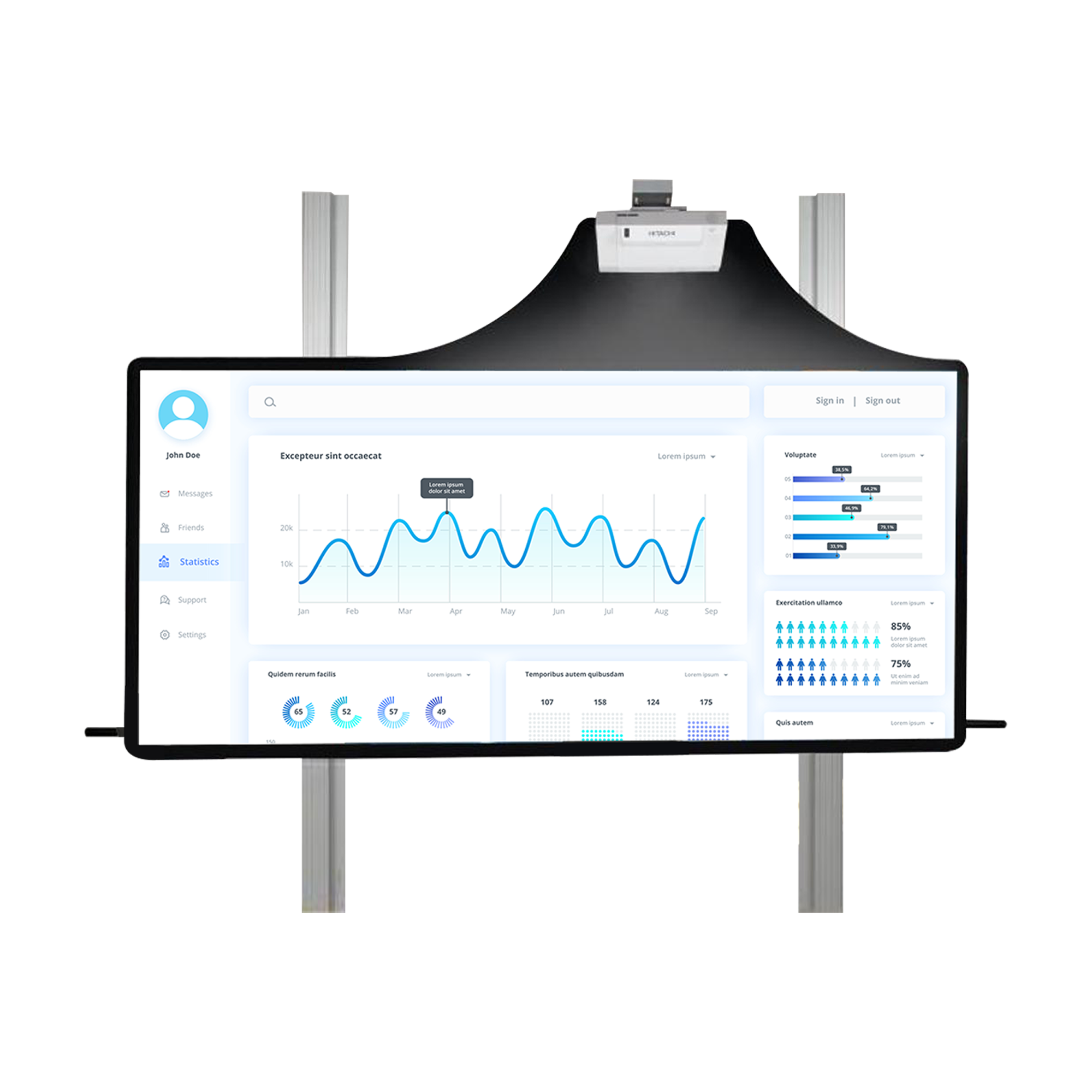 Whiteboard in cloudboard-design - 3,00 x 1,30 m, elektrisch in hoogte verstelbare houder voor wandmontage