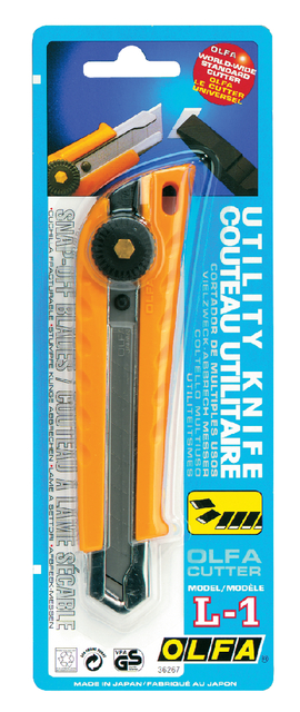 Snijmes Olfa L1 18mm met metalen houder geel blister à 1 stuk Snijmes Olfa L1 18mm met metalen houder geel blister à 1 stuk